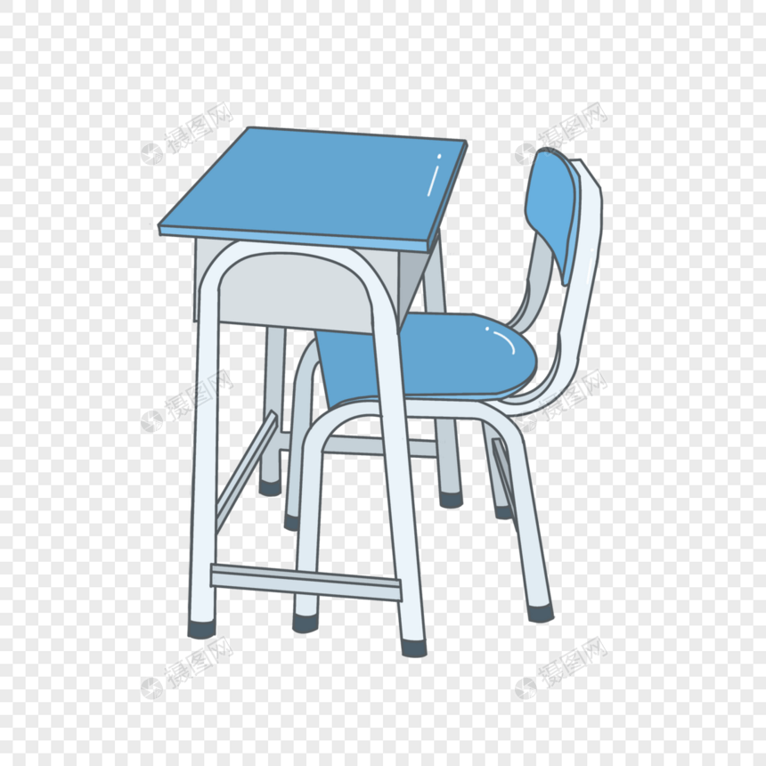 开学季蓝色桌椅套装卡通手绘图片