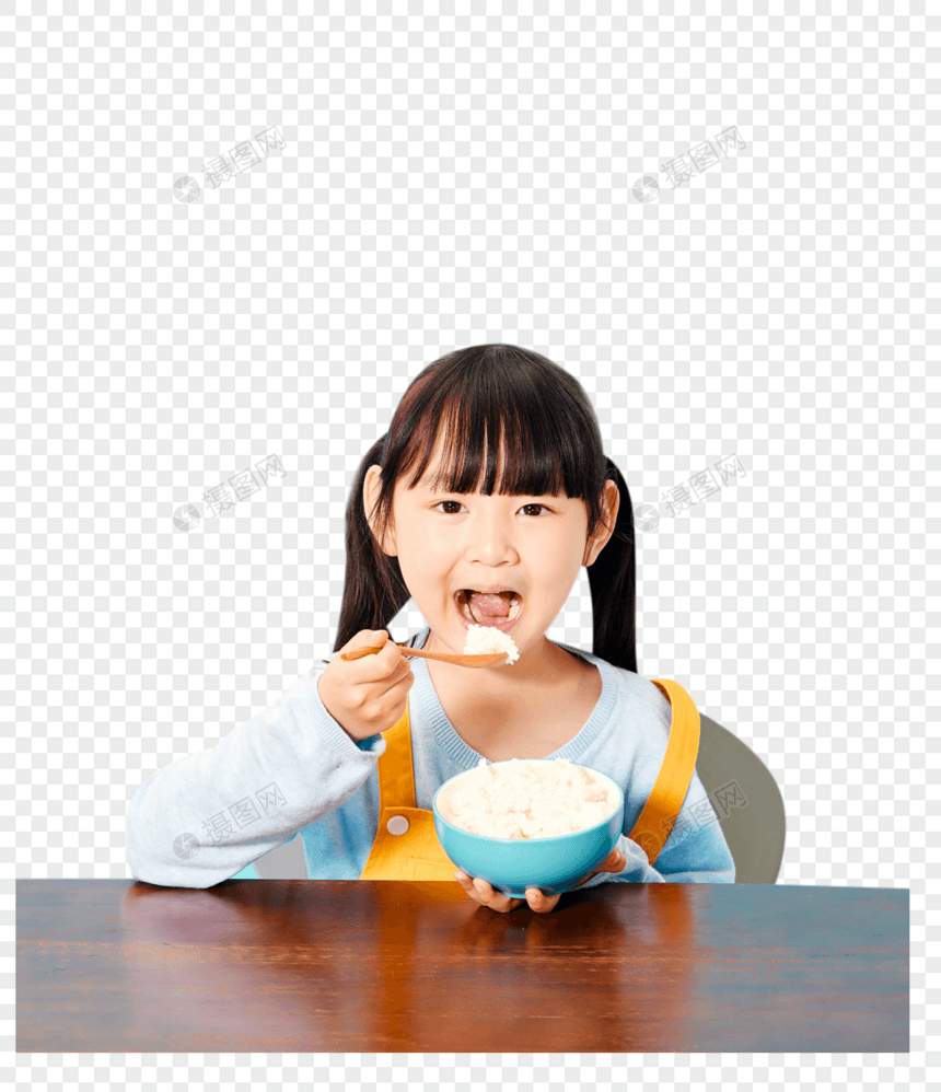 小女孩大口吃饭图片