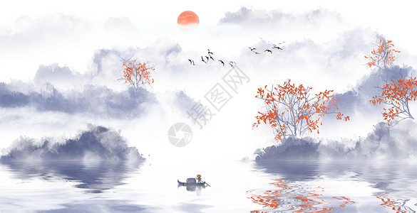 干果皮素材中国风山水画插画