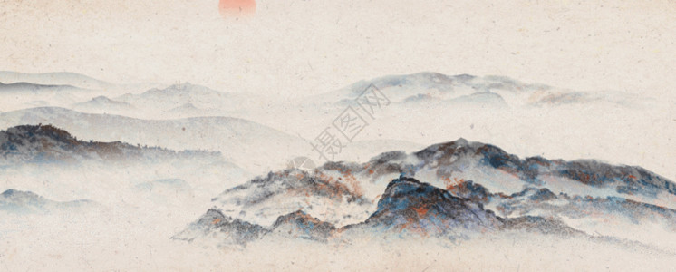 云与月光装饰画中国风山水画GIF高清图片