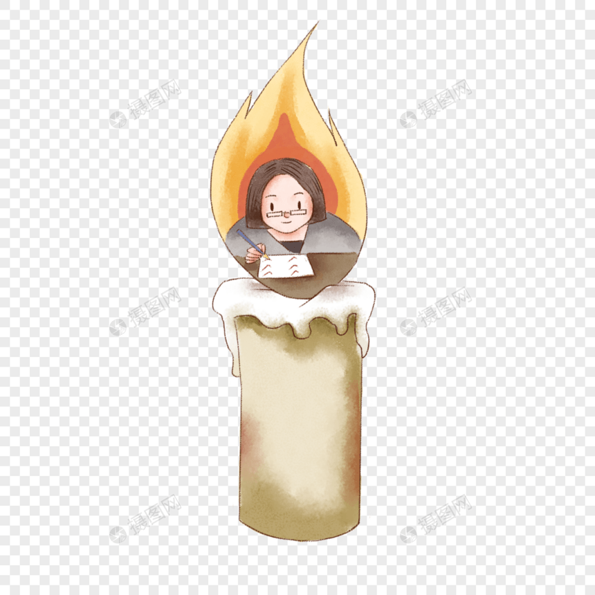 燃烧的蜡烛和批改作业的老师图片