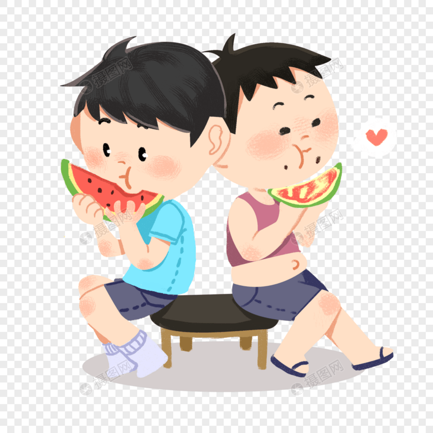 两个吃西瓜的小朋友图片