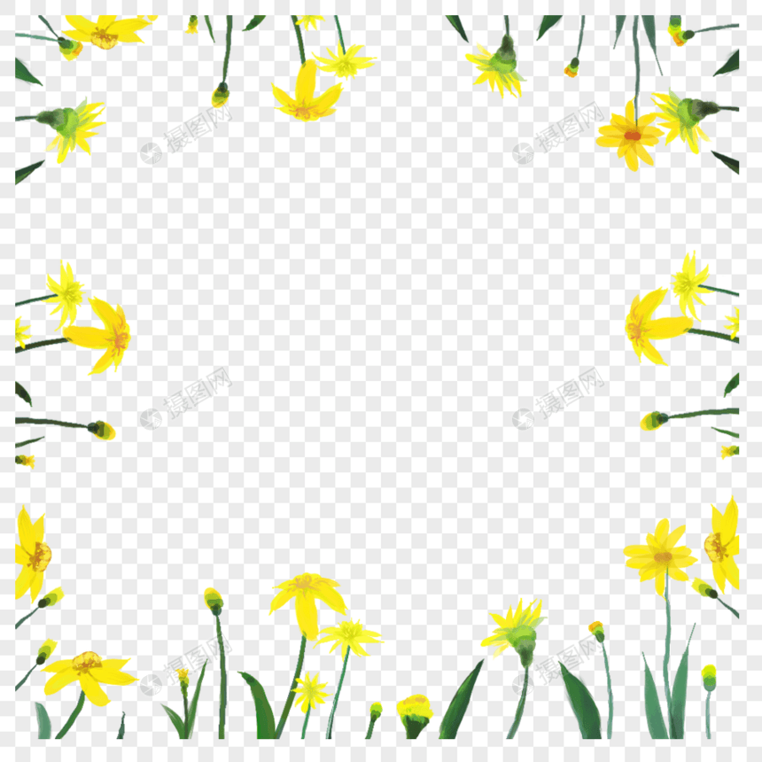 黄色花朵边框插画图片