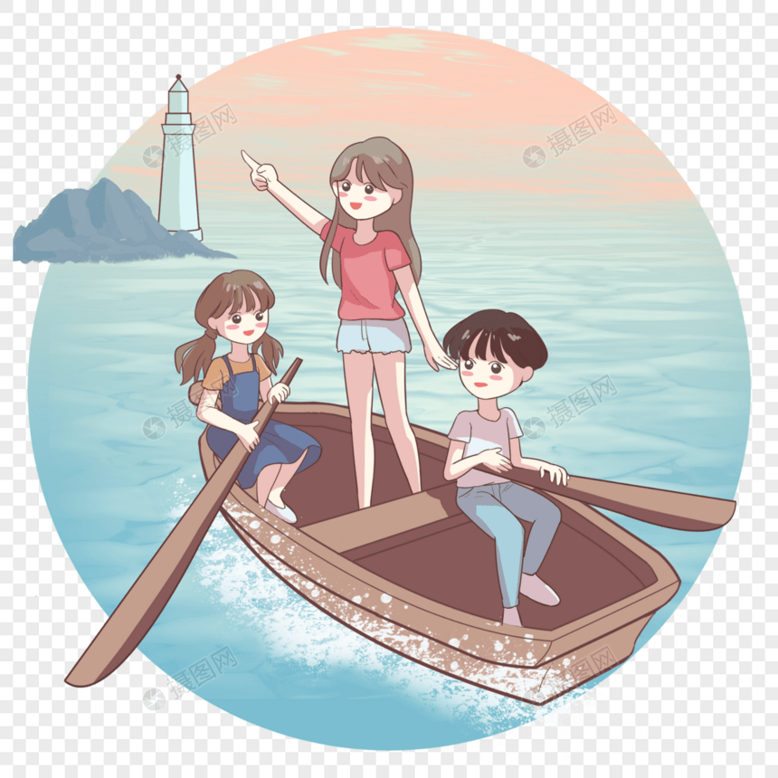 划船度假的孩子图片