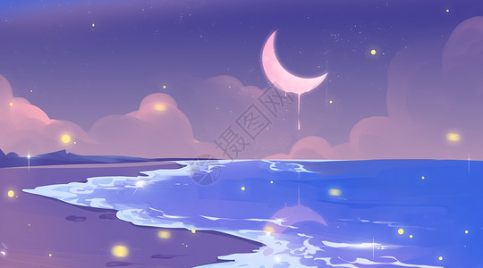 海滩夜景海插画