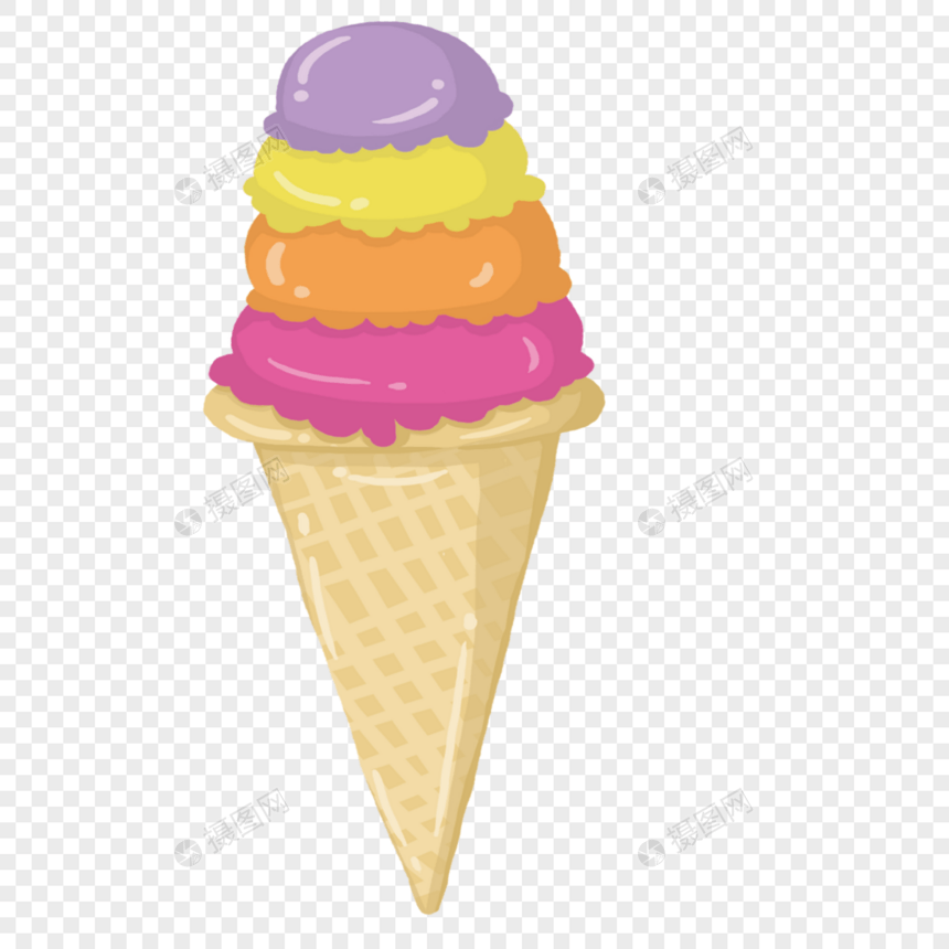 手绘彩色多层冰淇淋甜筒图片