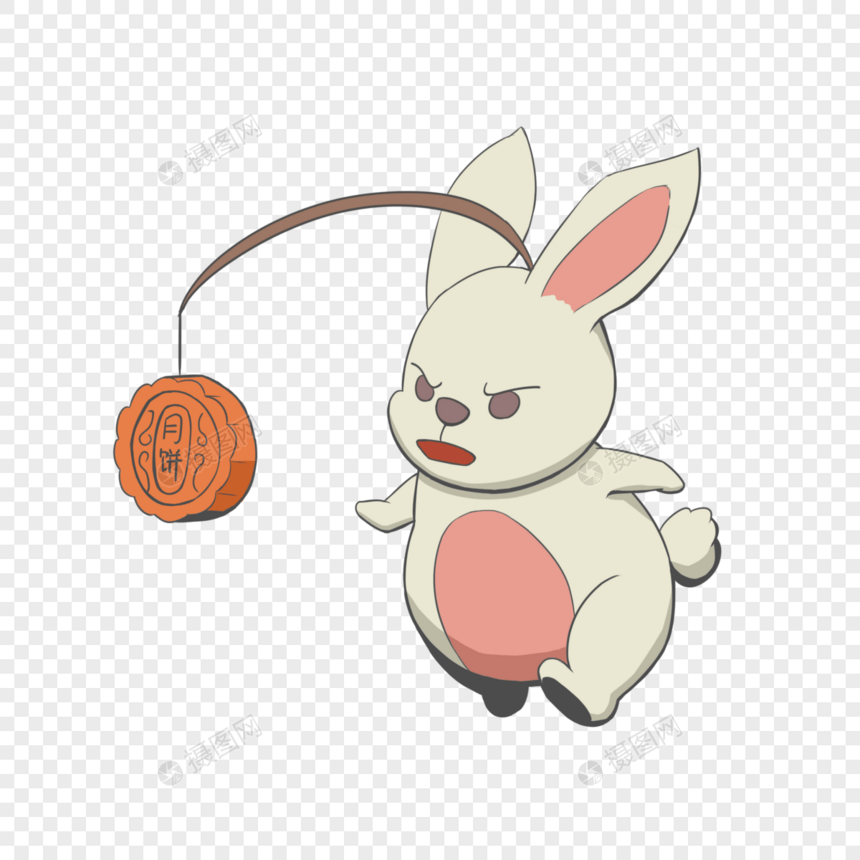 中秋节追着月饼跑的胖兔子图片