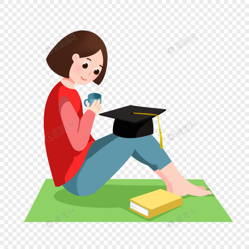 卡通毕业季女孩看书喝咖啡图片