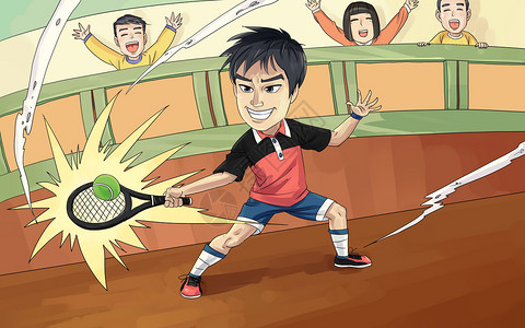 玩秋千男孩网球插画