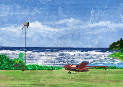 海边钢琴海滩插画