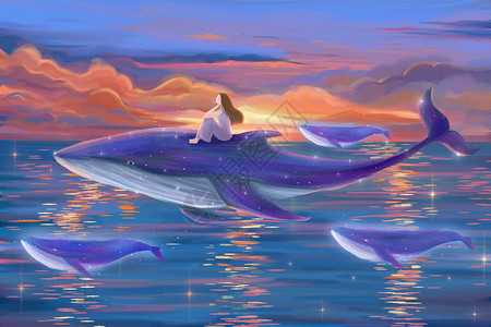 海黄昏鲸鱼插画插画