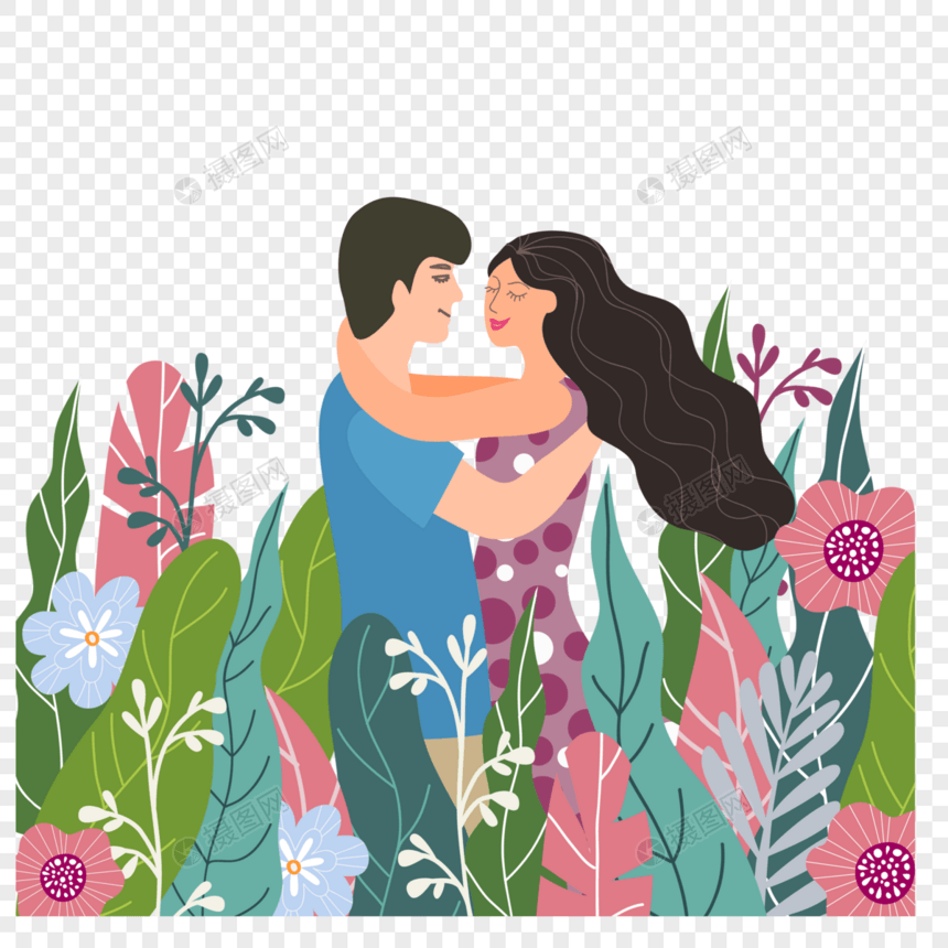 花丛中的情侣图片