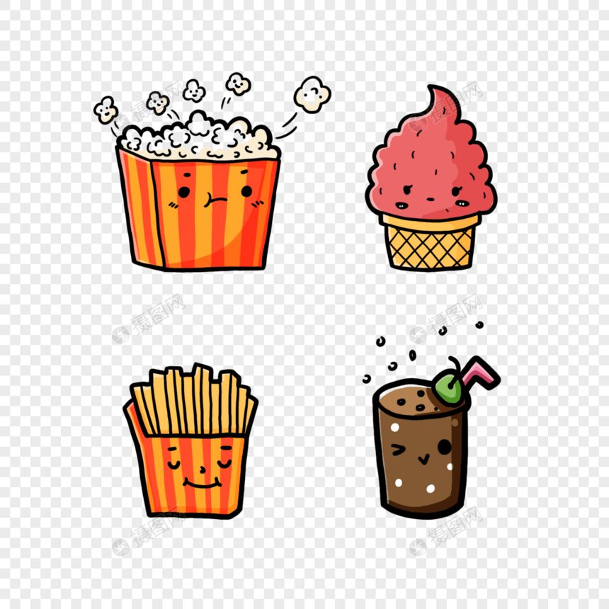 卡通爆米花薯条饮料冰激凌食物图片