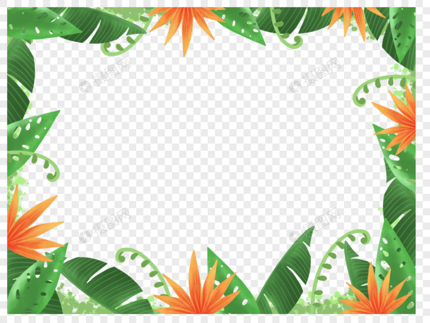 清新水彩热带植物边框背景图片