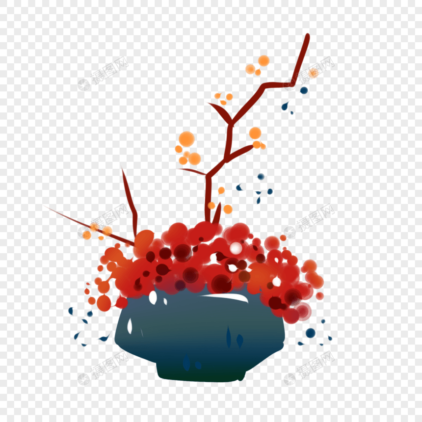 手绘红色凤仙花盆栽元素图片