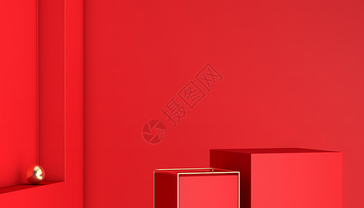 红金bannerC4D红色展台背景设计图片