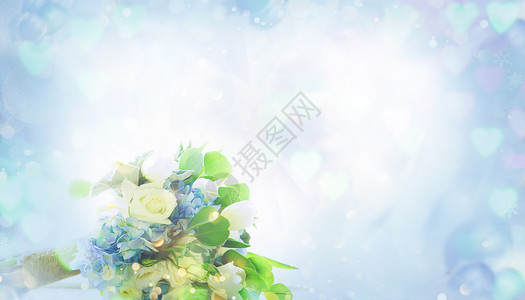 蓝色婚礼背景唯美鲜花背景设计图片