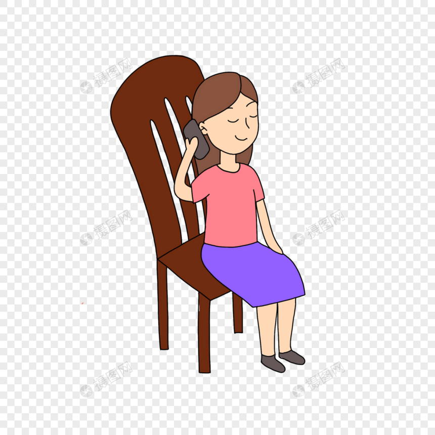 坐在椅子上打电话的女孩图片