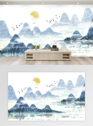 水山公园中国风山水背景墙模板