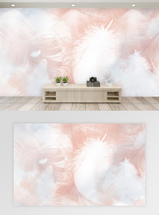 粉色羽毛扇子清新羽毛背景墙模板