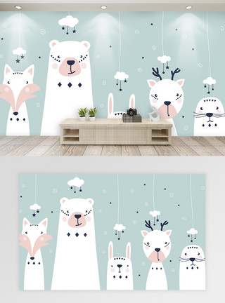 白色动物白色卡通动物背景墙模板