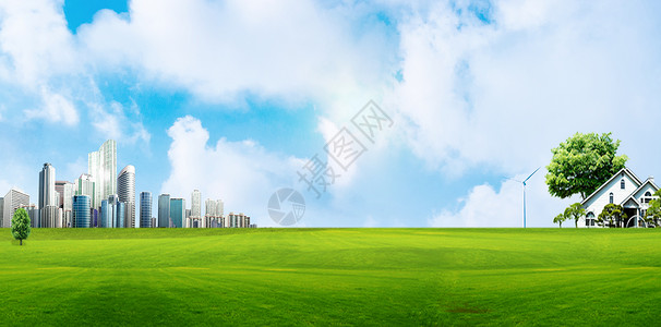 草地和房子草地城市背景设计图片
