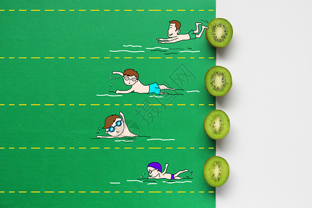 绿色新鲜水果宣传单游泳插画