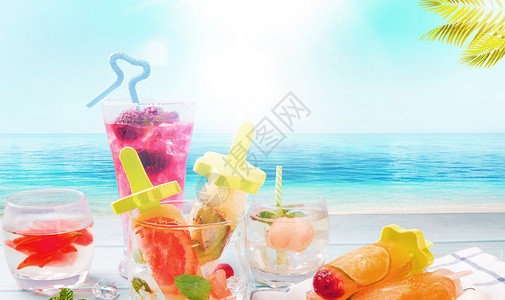 夏季小暑沙滩夏日海滩背景设计图片