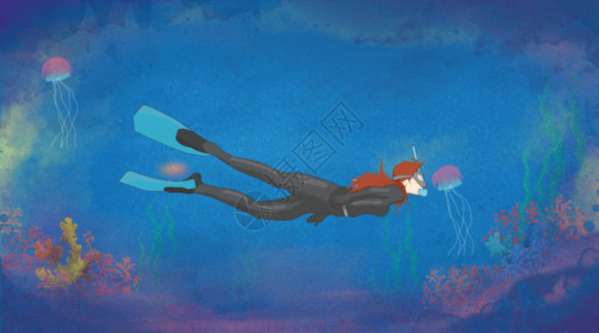 潜水女孩暑期活动潜泳gif动图高清图片