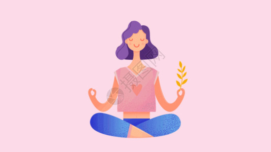粉色植物底纹粉色清新风瑜伽运动有氧健身美女插画gif动图高清图片