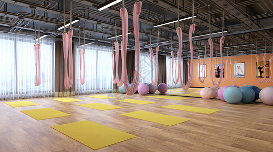 手绘瑜伽球瑜伽健身房场景设计图片