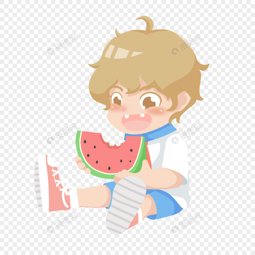 吃西瓜的男孩子图片