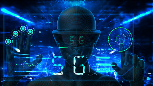 蓝色眼镜VR科技5G场景设计图片