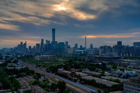 日落后夜景北京国贸延时GIF高清图片
