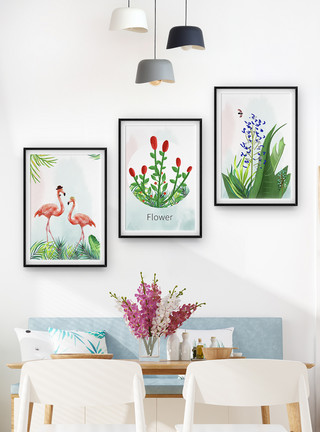 花瓶和花北欧小清新动植物装饰画模板