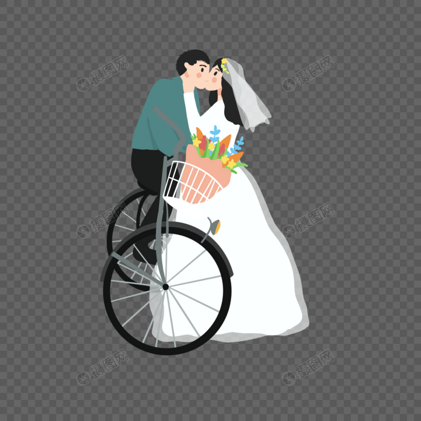 穿婚纱骑自行车的情侣图片