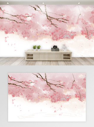 唯美手绘花中国风樱花唯美背景墙模板