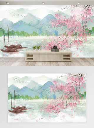 梅花免抠素材中国风背景墙模板