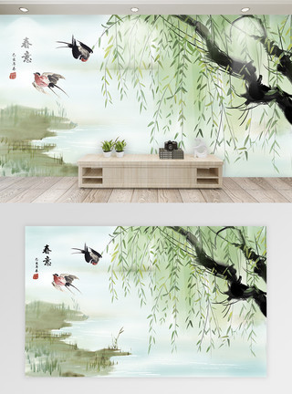 古风景色中国风背景墙模板