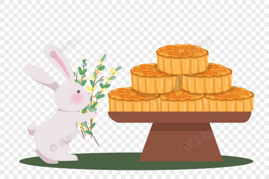 手绘卡通中秋节兔子和月饼图片