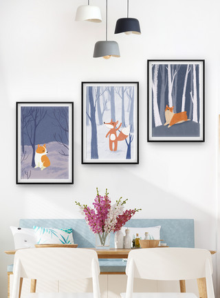 森林动物卡通柴犬宠物装饰画模板