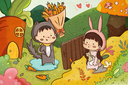 童话爱情森林里的爱情插画