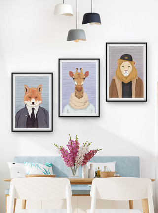卡通长颈鹿装饰画抽象动物装饰画模板