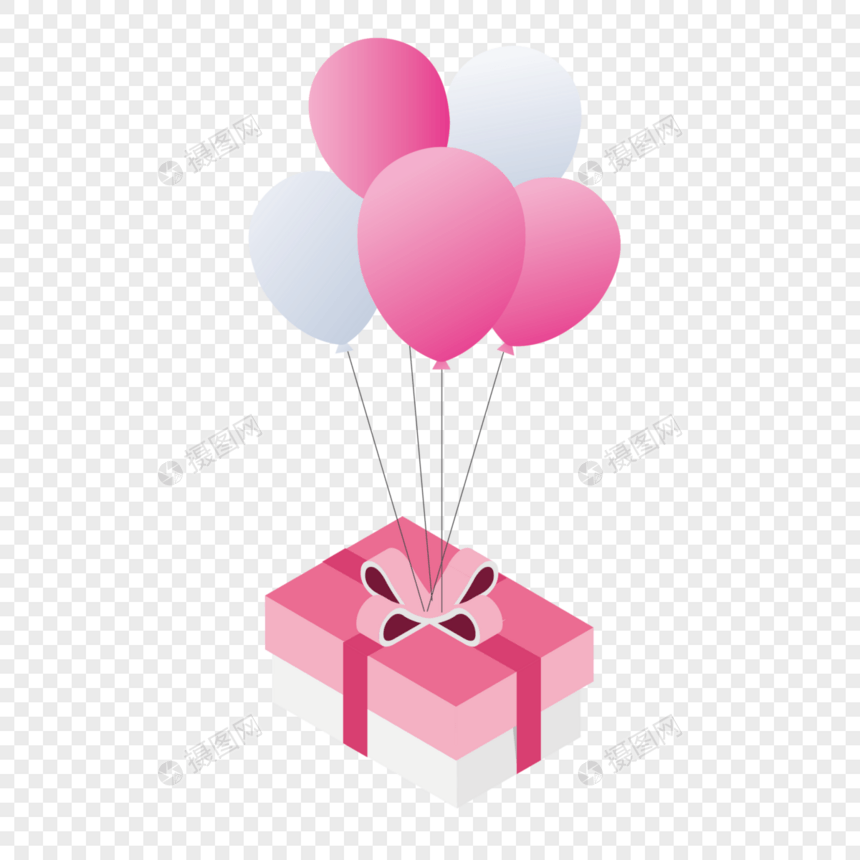 七夕粉色气球矢量礼盒图片