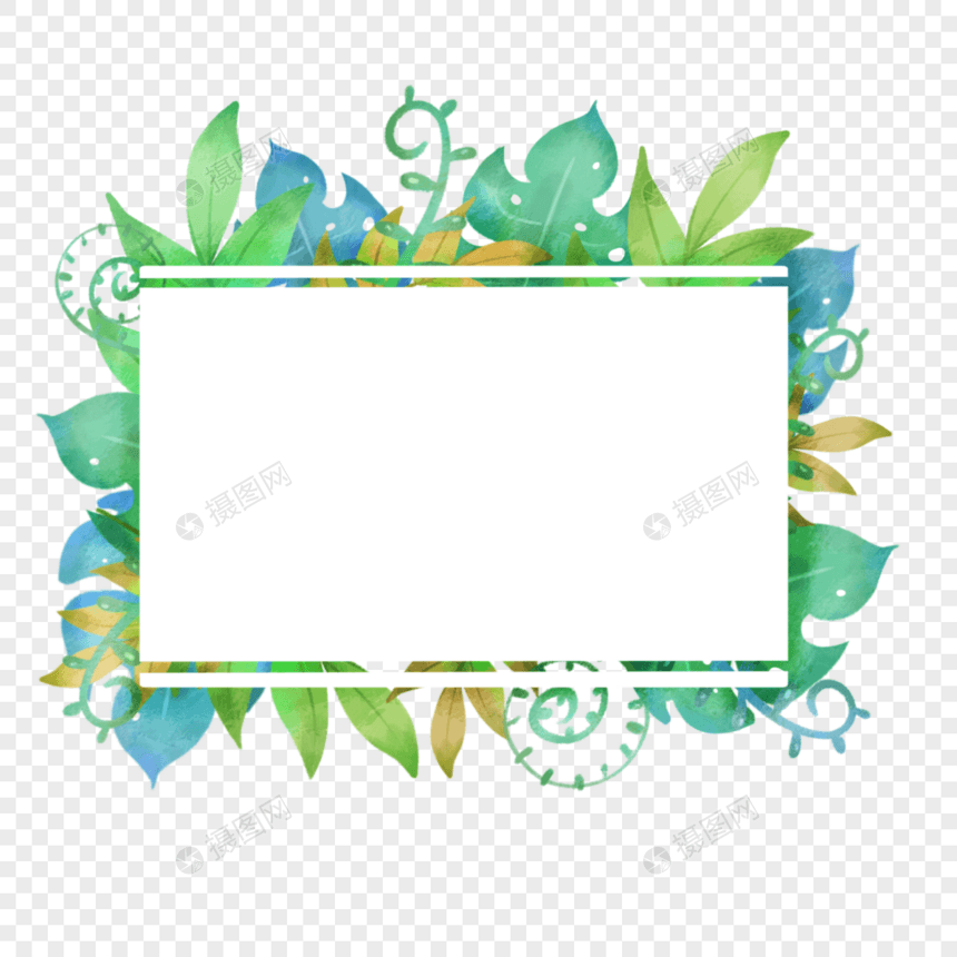 夏天水彩热带植物方形边框图片