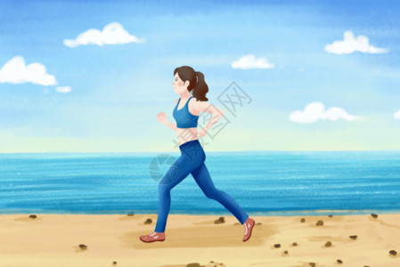 女孩手指天空女生海边跑步健身GIF高清图片
