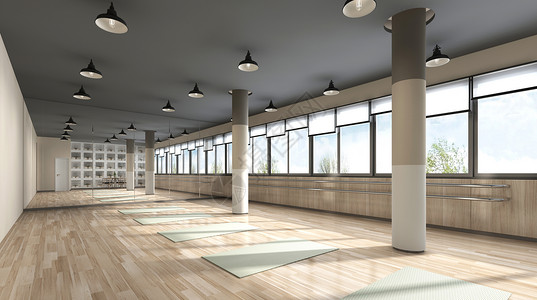 减震垫3D健身瑜伽室场景设计图片