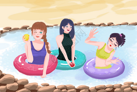 美女潜水冰霜夏日之游泳插画