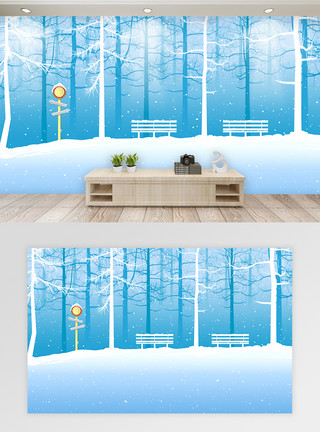 凳子图片树林雪景手绘背景墙模板