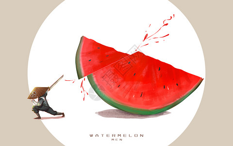 水果中白瓜切西瓜的男人插画